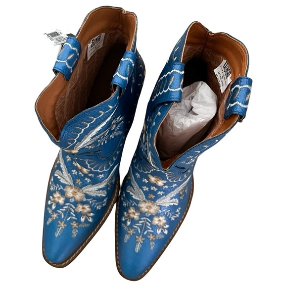 NWT DINGO Blue Embroidered Metallic Western Cowboy Leather Ankle Boots Sz 39 - Picture 7 of 7